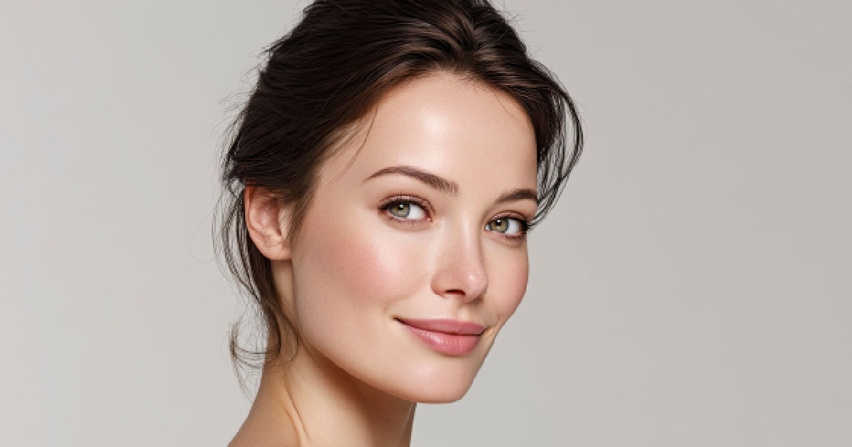Beautiful woman with clear, glowing skin showing the results of HydraGlo Facials in Marietta, GA