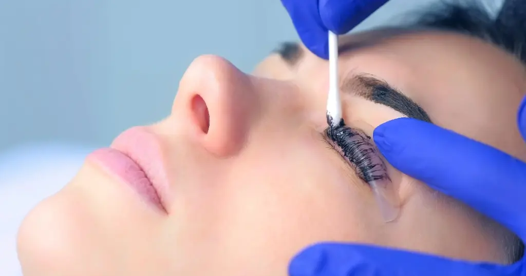 A woman taking beauty treatment of keratin lash lift in Marietta, CA