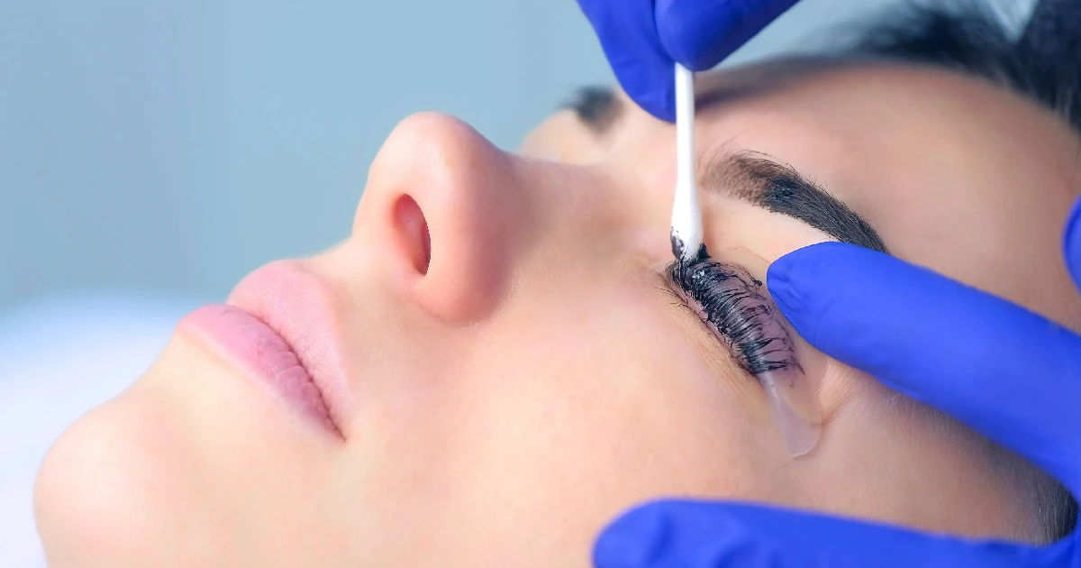 A woman taking beauty treatment of keratin lash lift in Marietta, CA